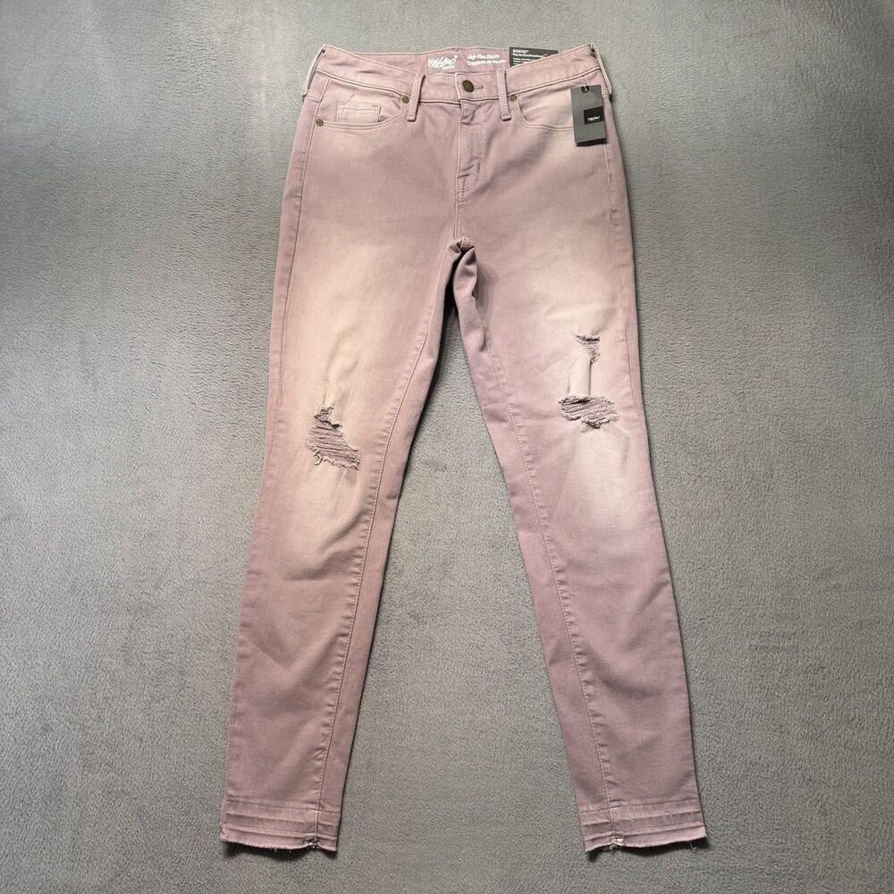 Mossimo Denim Women’s 6/28R High Rise Skinny Jeans Mauve Purple Distressed NWT
